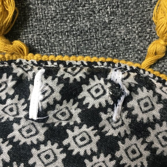 Black White Geometric Striped Yellow Tasseled Wide Long Scarf Wrap Cover Up - Picture 14 of 16